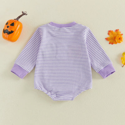 HAPPY HALLOWEEN Purple Striped Long-Sleeve Onesie