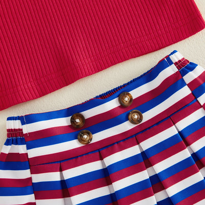 USA Striped Pleated Skirt Outfit