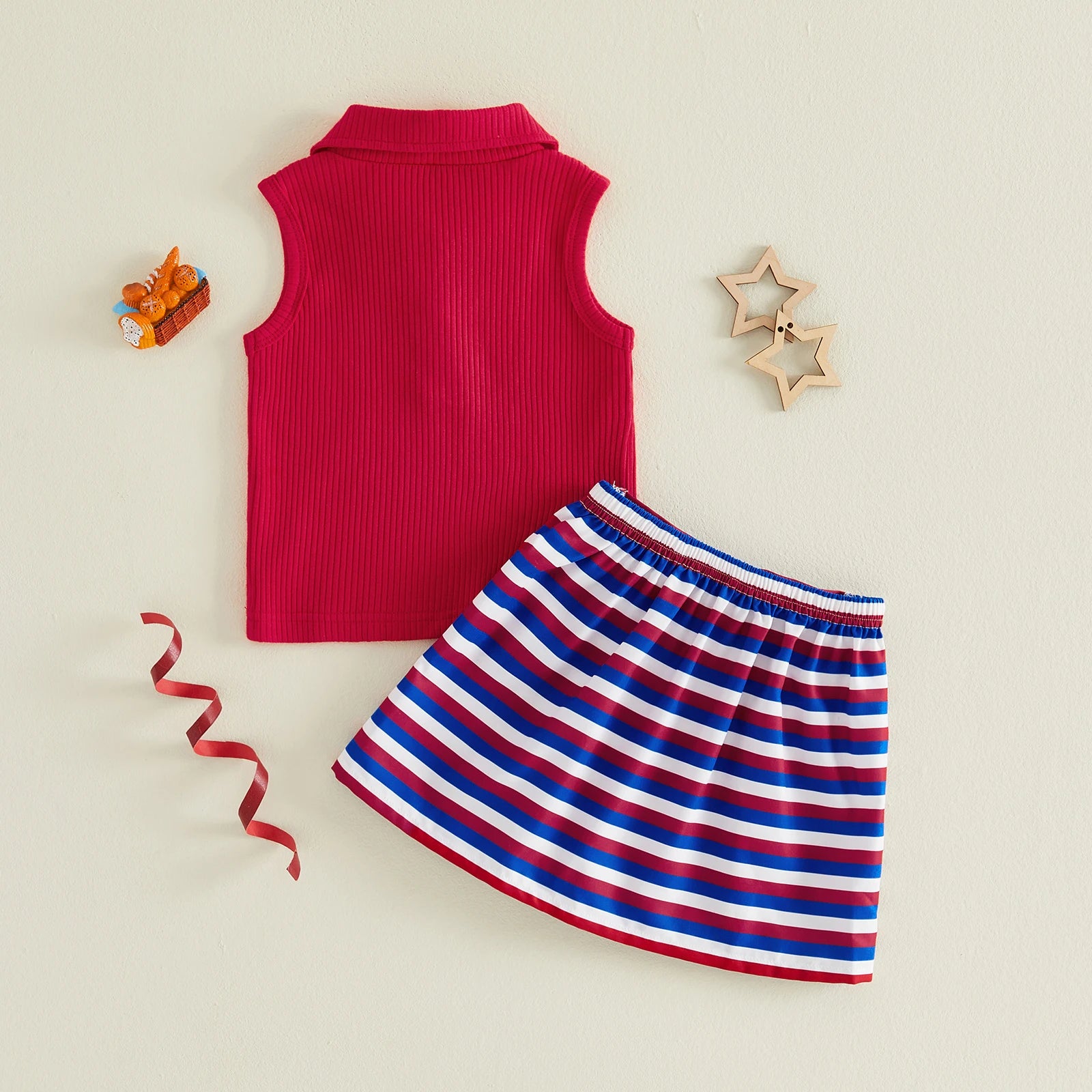 USA Striped Pleated Skirt Outfit