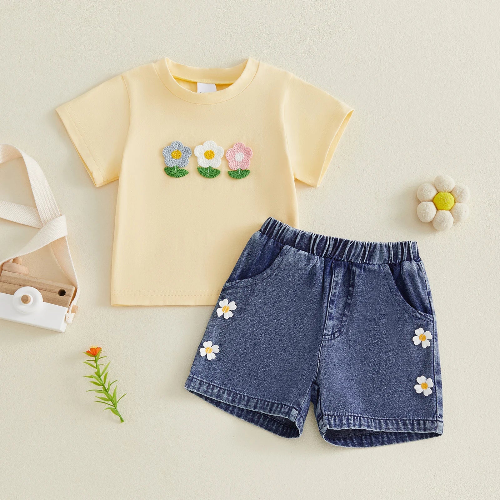 SPRING BLOSSOM Embroidered Denim Shorts Outfit