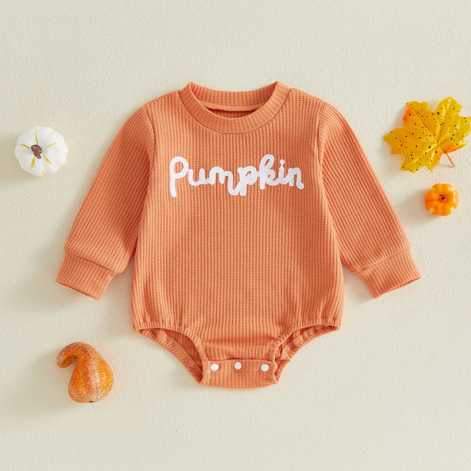 PUMPKIN Waffle Knit Long-Sleeve Onesie