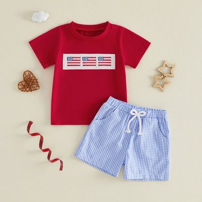 USA Flag Checkered Shorts Outfit