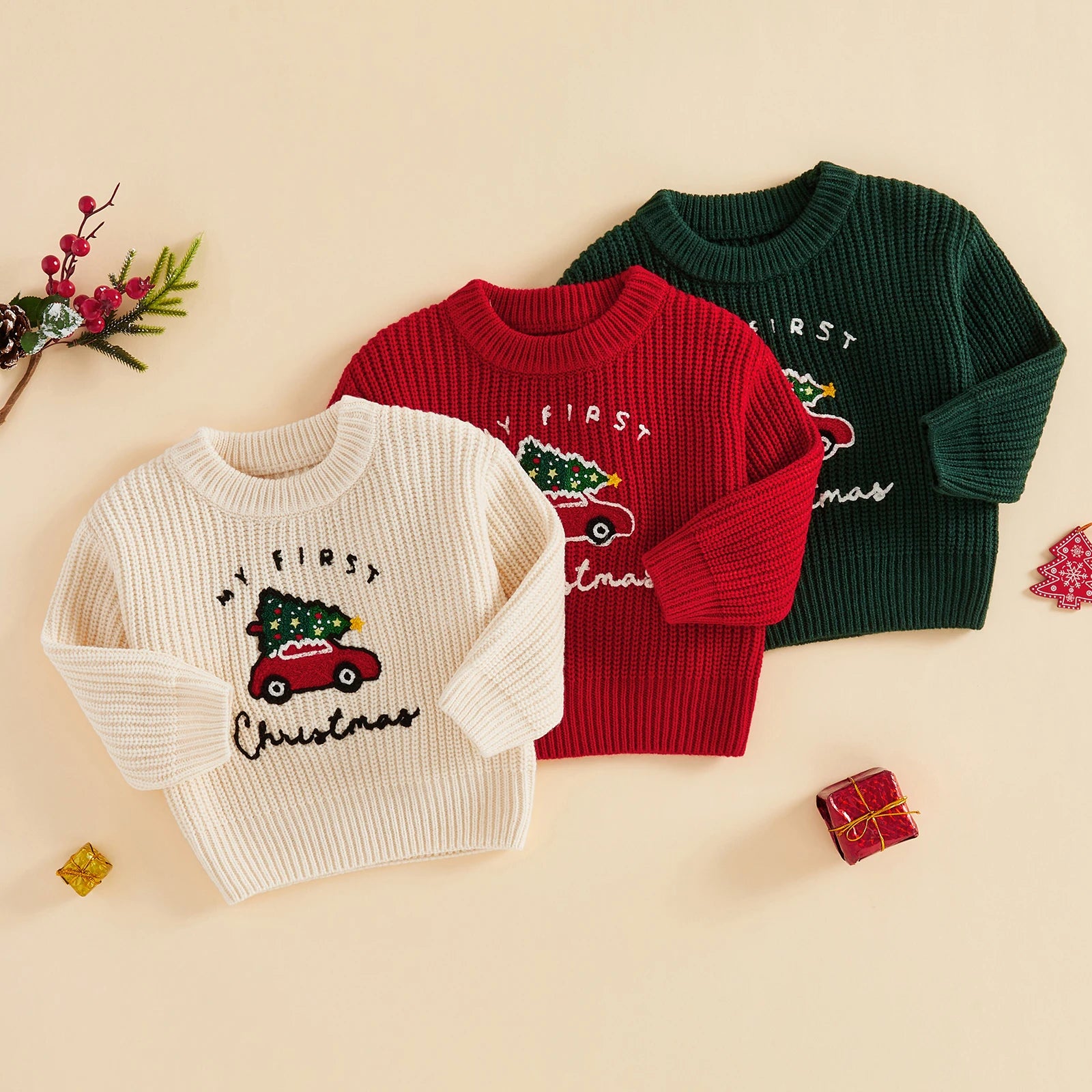 MY FIRST CHRISTMAS Car Knitted Sweater