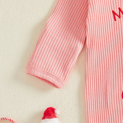MY FIRST CHRISTMAS Pink Ribbed Jumpsuit