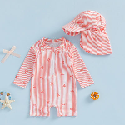 BOWTIES Striped Swimsuit with Sun Hat