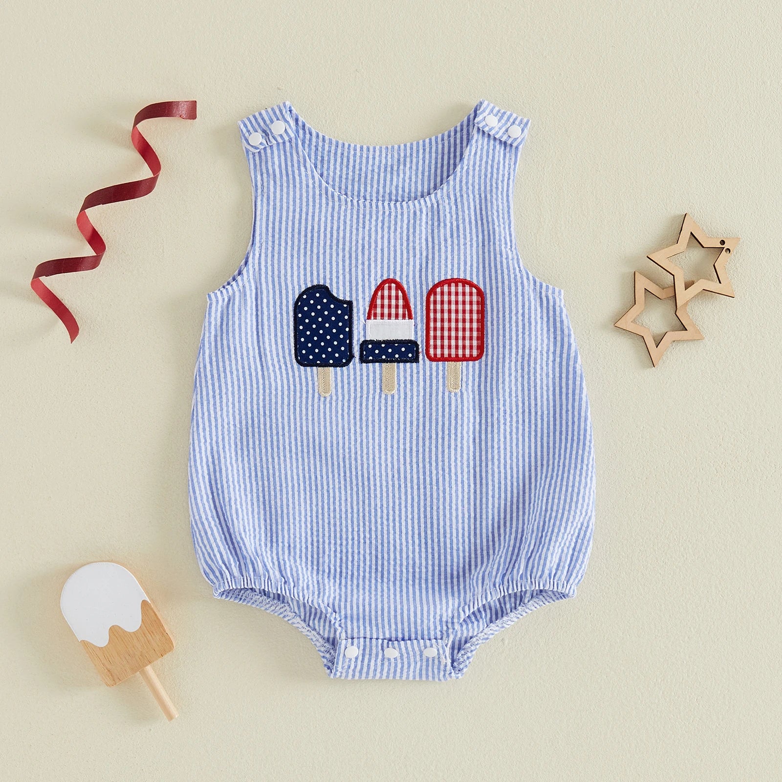 RED WHITE & BLUE POPSICLES Romper