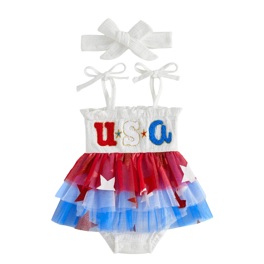 USA Smocked Star Romper