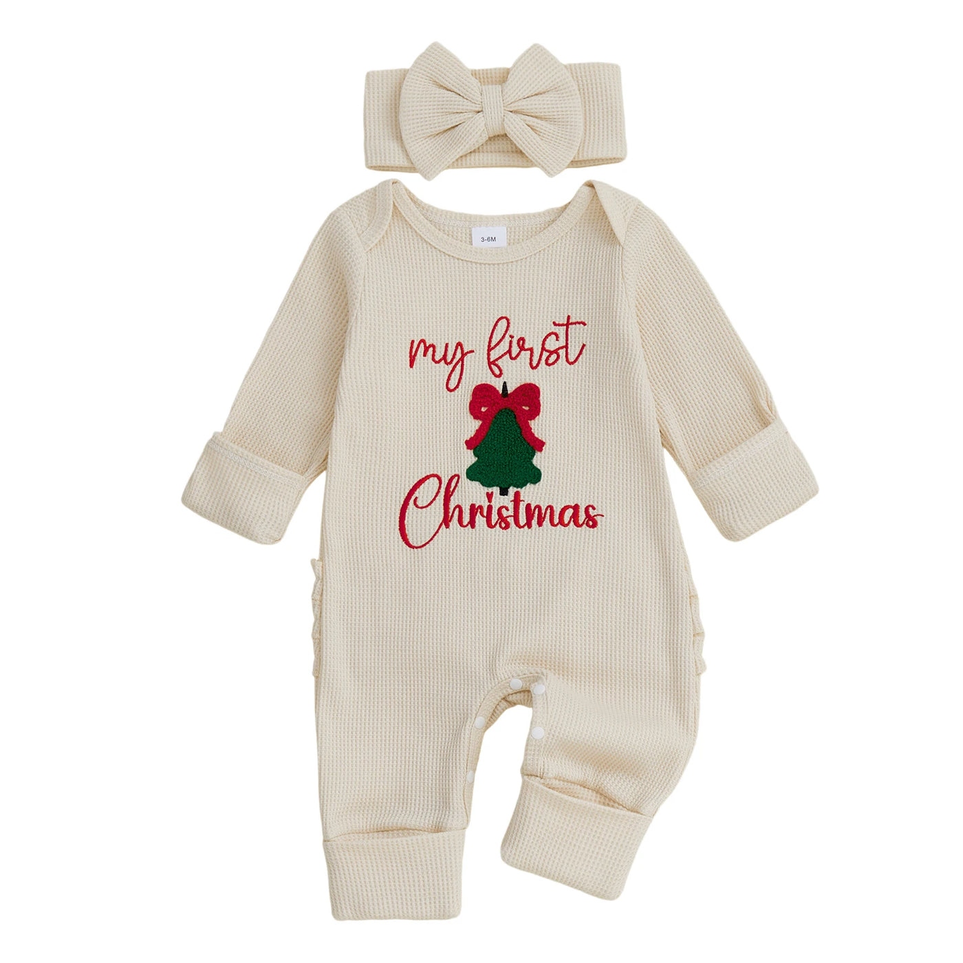 MY FIRST CHRISTMAS Waffle Knit Ruffle Jumpsuit