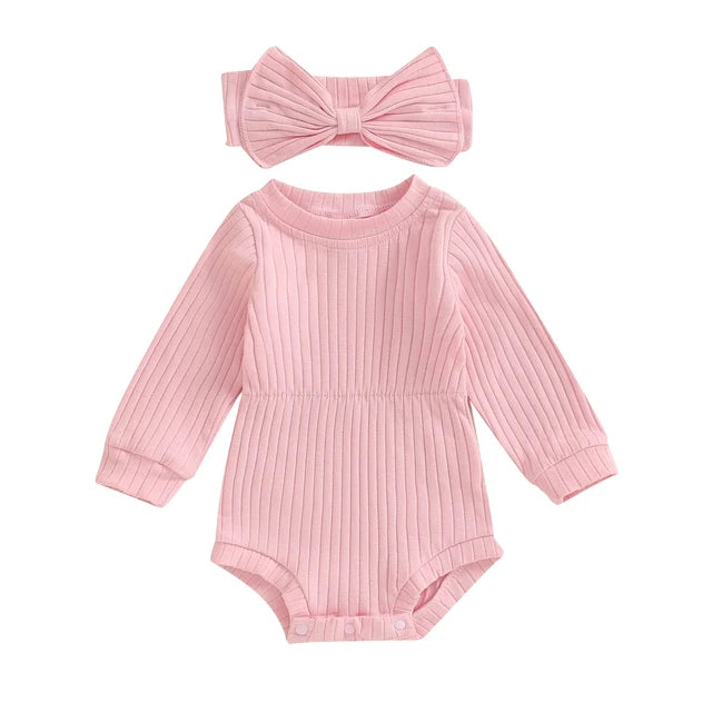 SADIE Long-Sleeve Ribbed Onesie with Headband