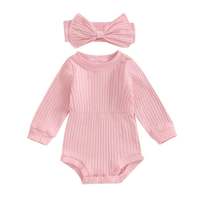 SADIE Long-Sleeve Ribbed Onesie with Headband