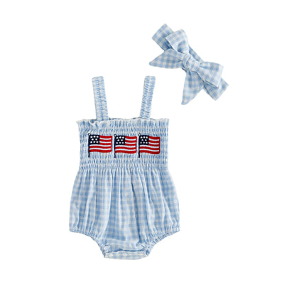 USA FLAGS Checkered Smocked Romper