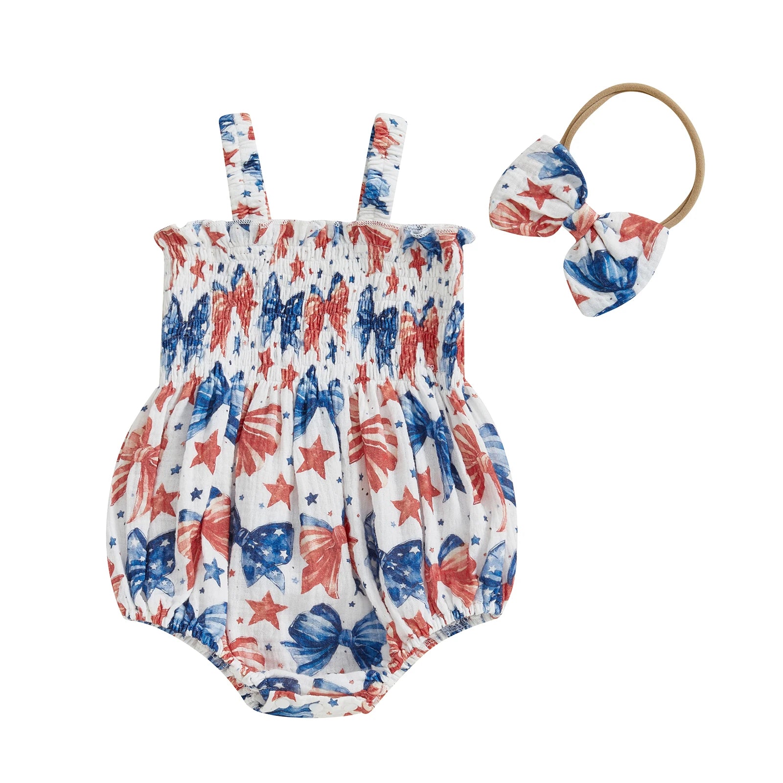 AMERICA Smocked Romper with Headband