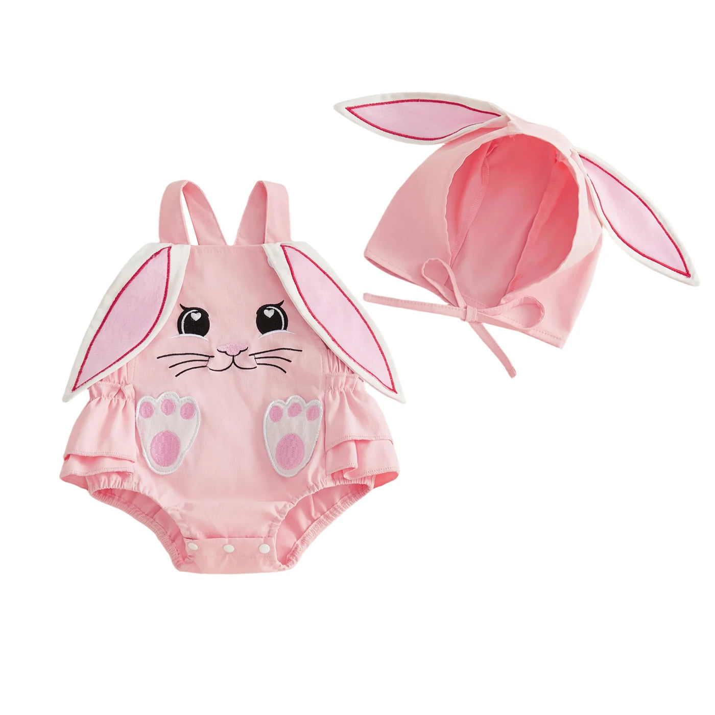 BUNNY Ruffle Romper with Bunny Cap