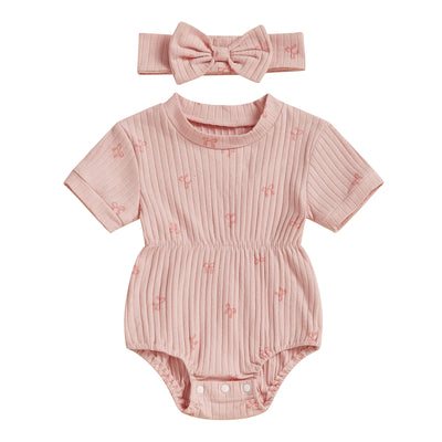BOWTIES Ribbed Romper with Headband