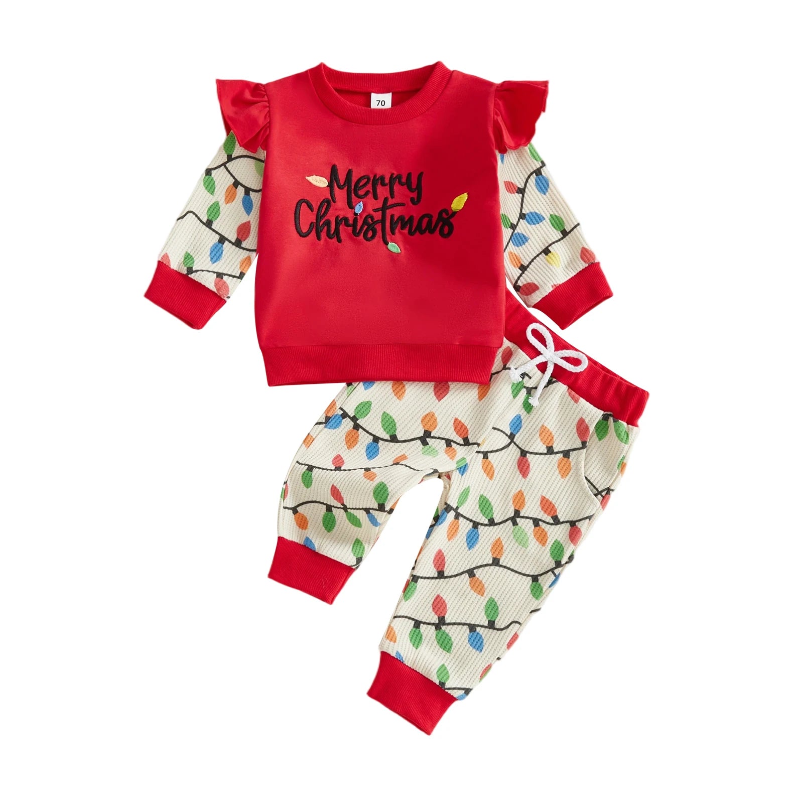 MERRY CHRISTMAS Lights Waffle Knit Outfit