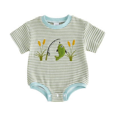 LET'S GO FISHING Striped Onesie