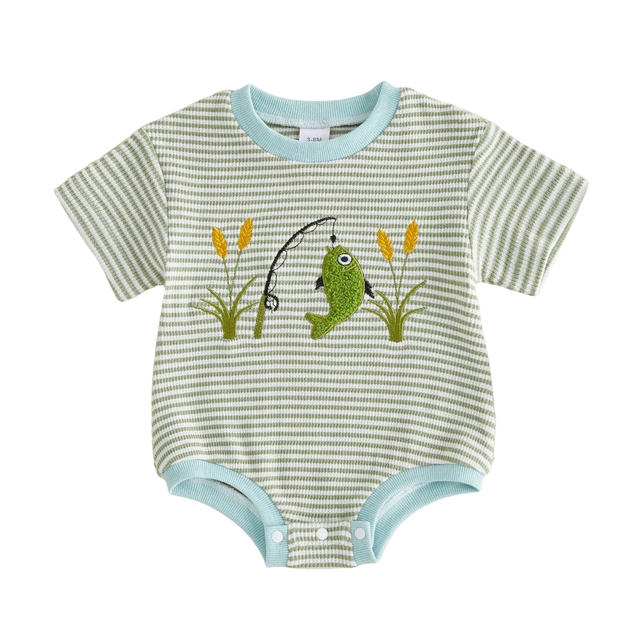 LET'S GO FISHING Striped Onesie