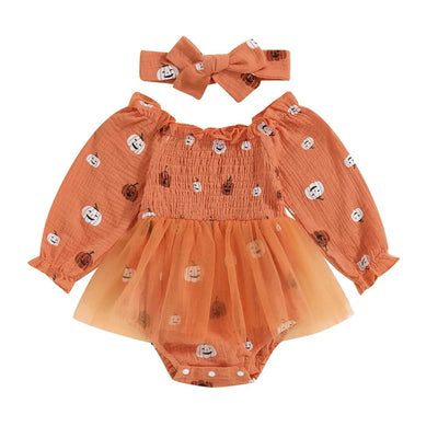 LITTLE PUMPKIN Balloon Sleeve Tutu Romper