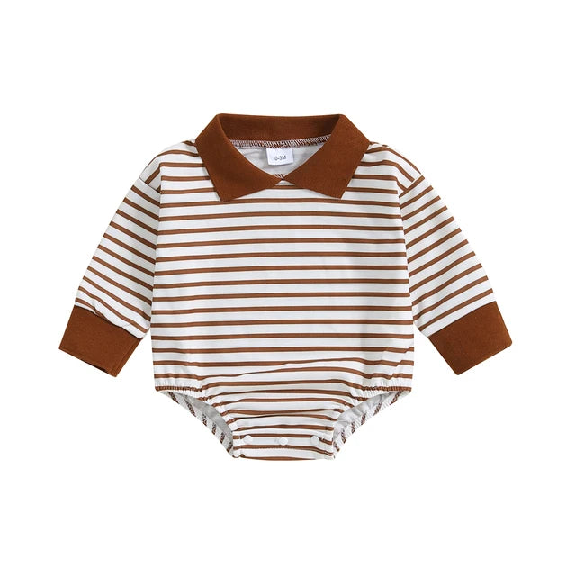 STRIPES Collared Long-Sleeve Onesie