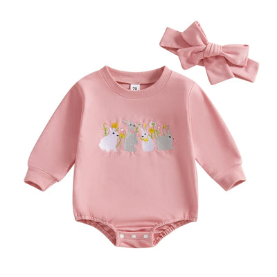 BUNNY FLOWER FIELD Long-Sleeve Romper