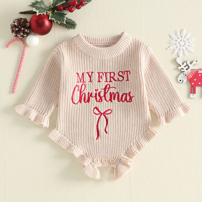 MY FIRST CHRISTMAS Knitted Ruffle Romper