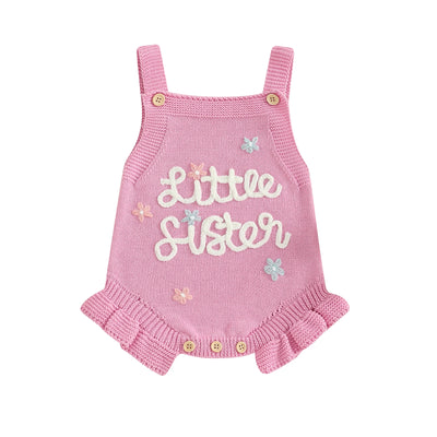 LITTLE SISTER Knitted Floral Romper