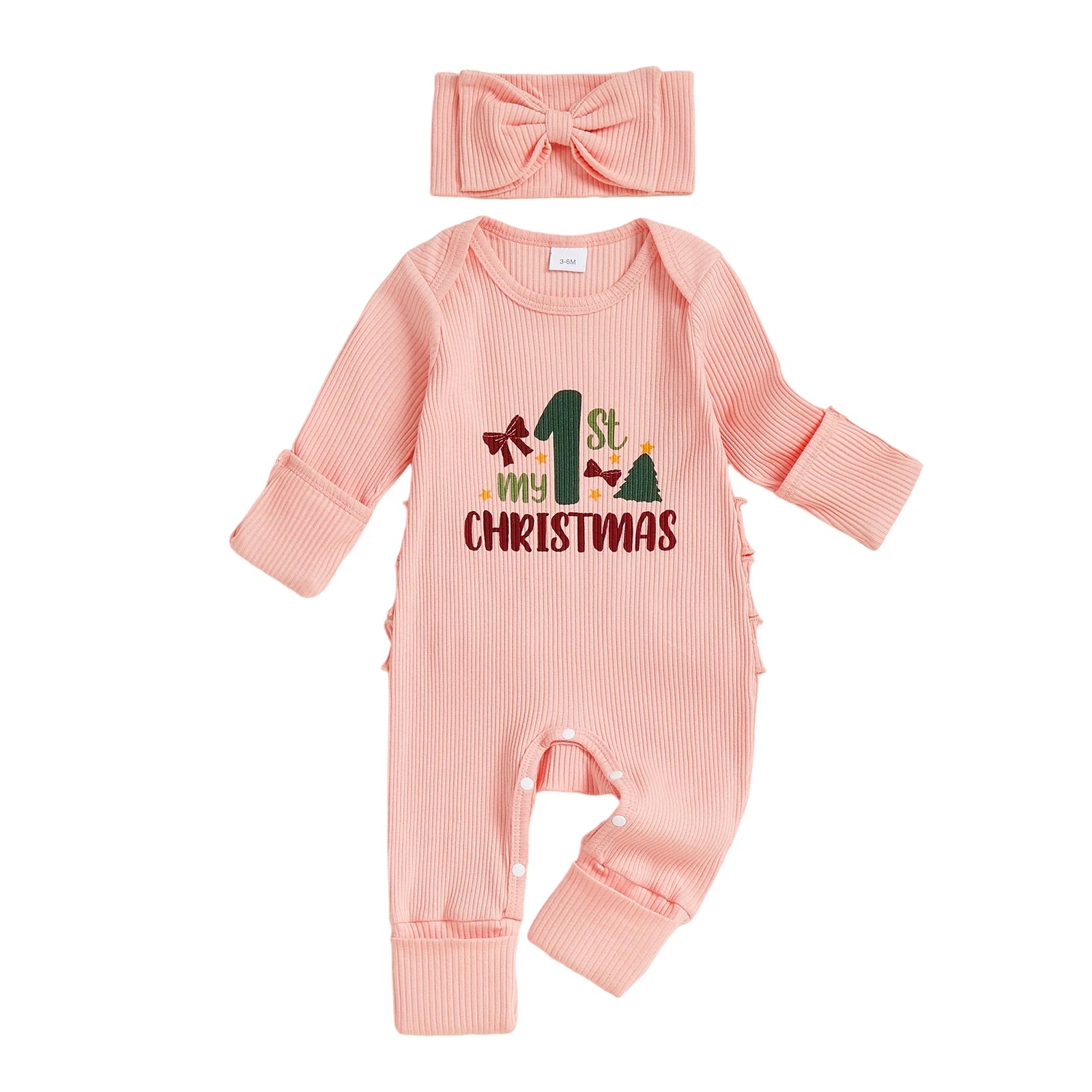 MY FIRST CHRISTMAS Ribbed Ruffle Jumpsuit