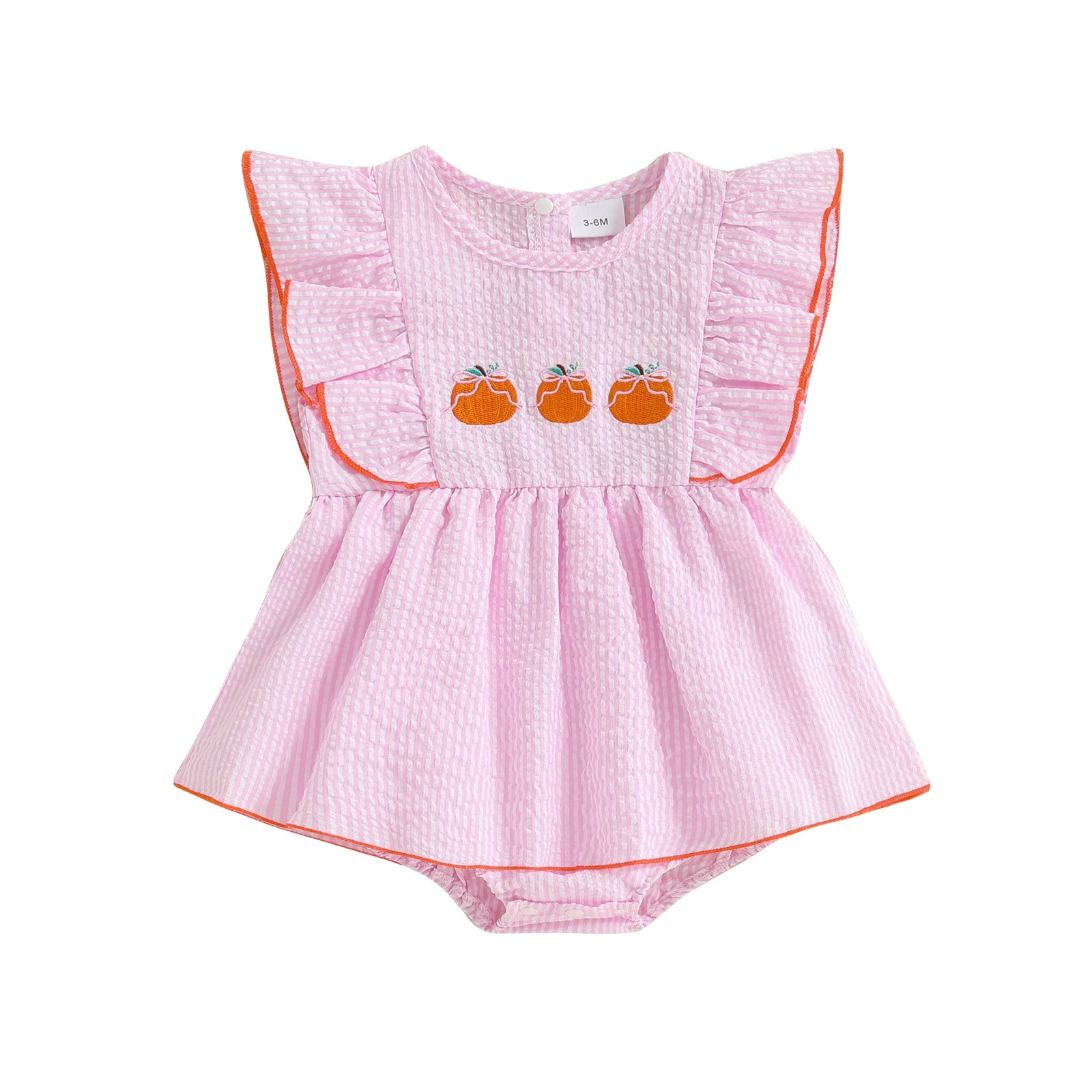 PUMPKIN Striped Ruffle Romper Dress