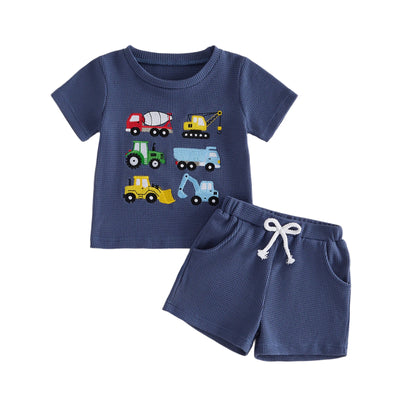 CONTRUCTION VEHICLES Waffle Knit Outfit