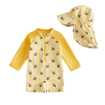 SPLISH SPLASH Striped Swimsuit with Sun Hat