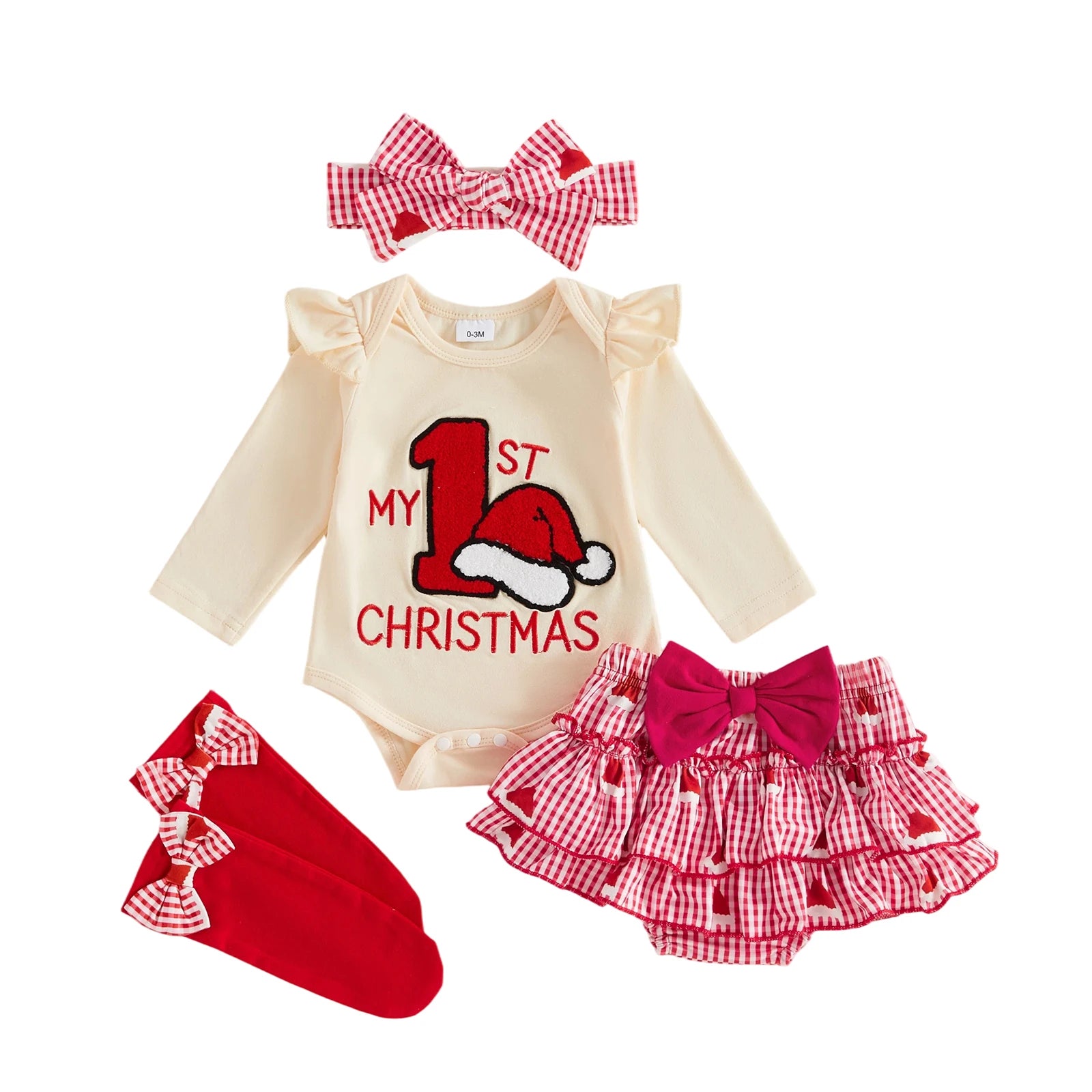 MY FIRST CHRISTMAS Checkered Layered Bloomers Outfit
