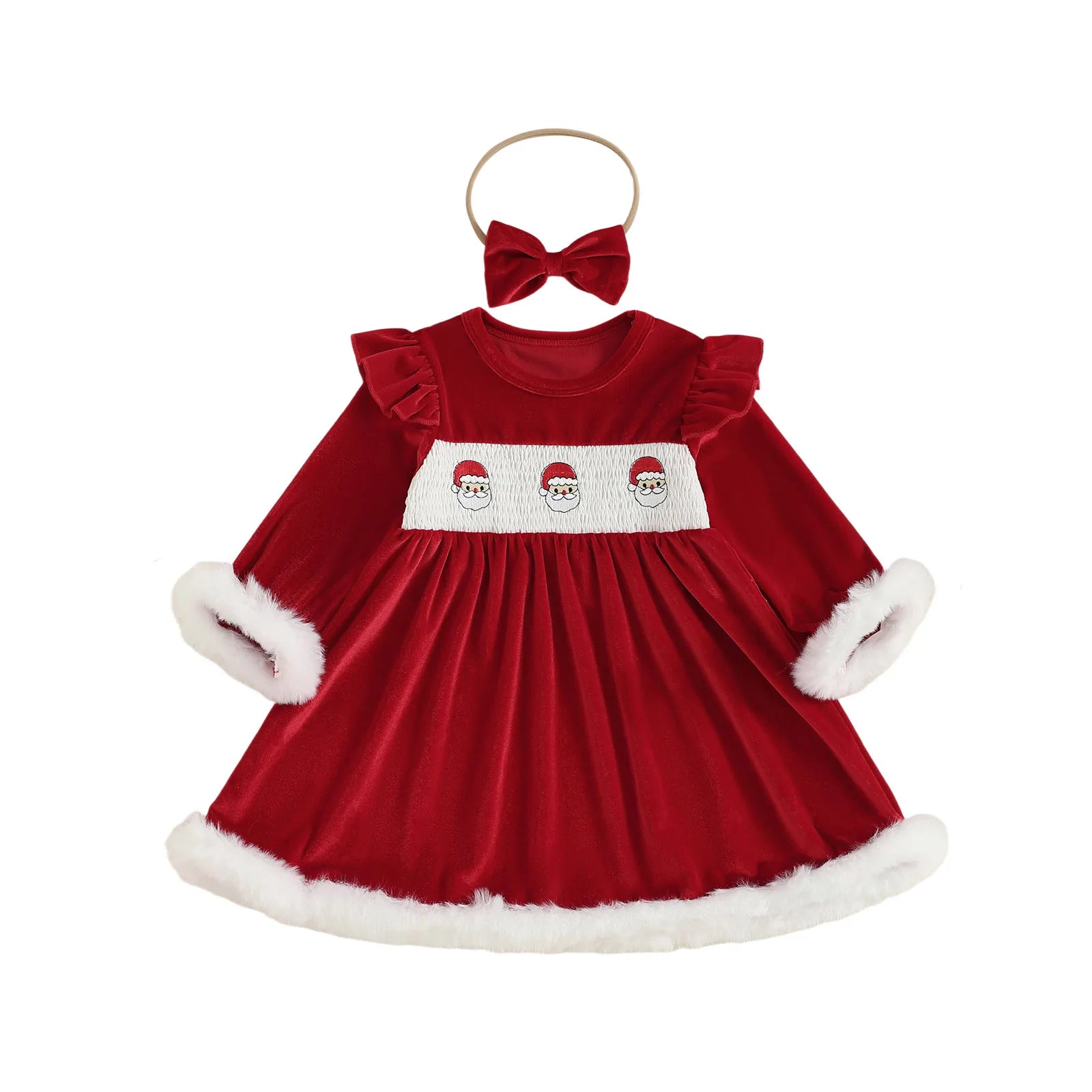 SANTA Velvet Dress with Headband