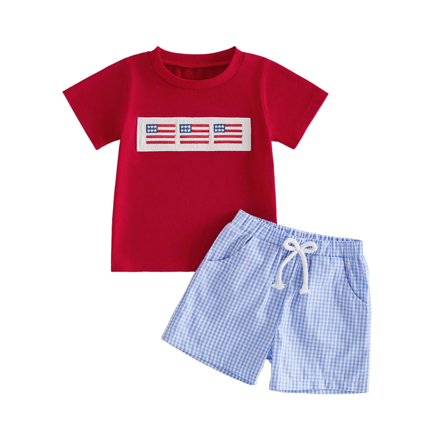 USA Flag Checkered Shorts Outfit