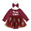 MY FIRST CHRISTMAS Smocked Tulle Romper Dress