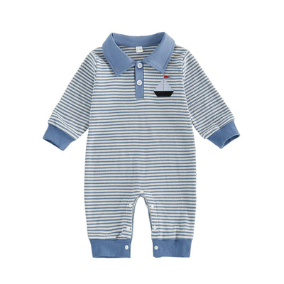 LITTLE MAN Collared Striped Jumpsuit