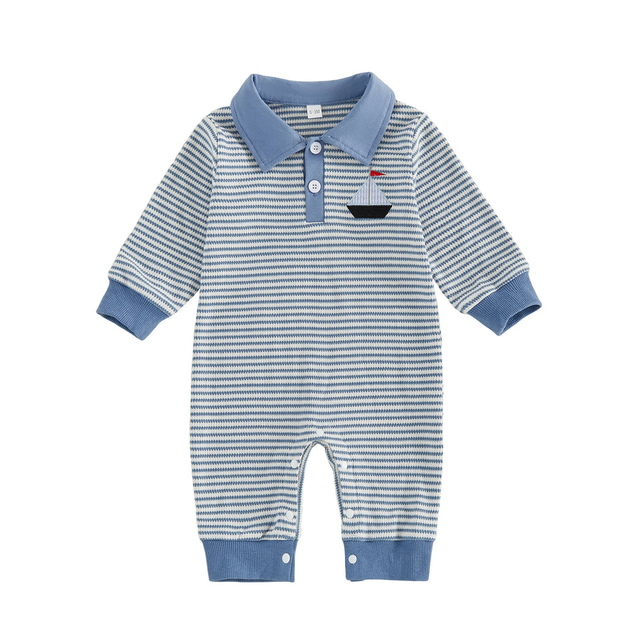 LITTLE MAN Collared Striped Jumpsuit