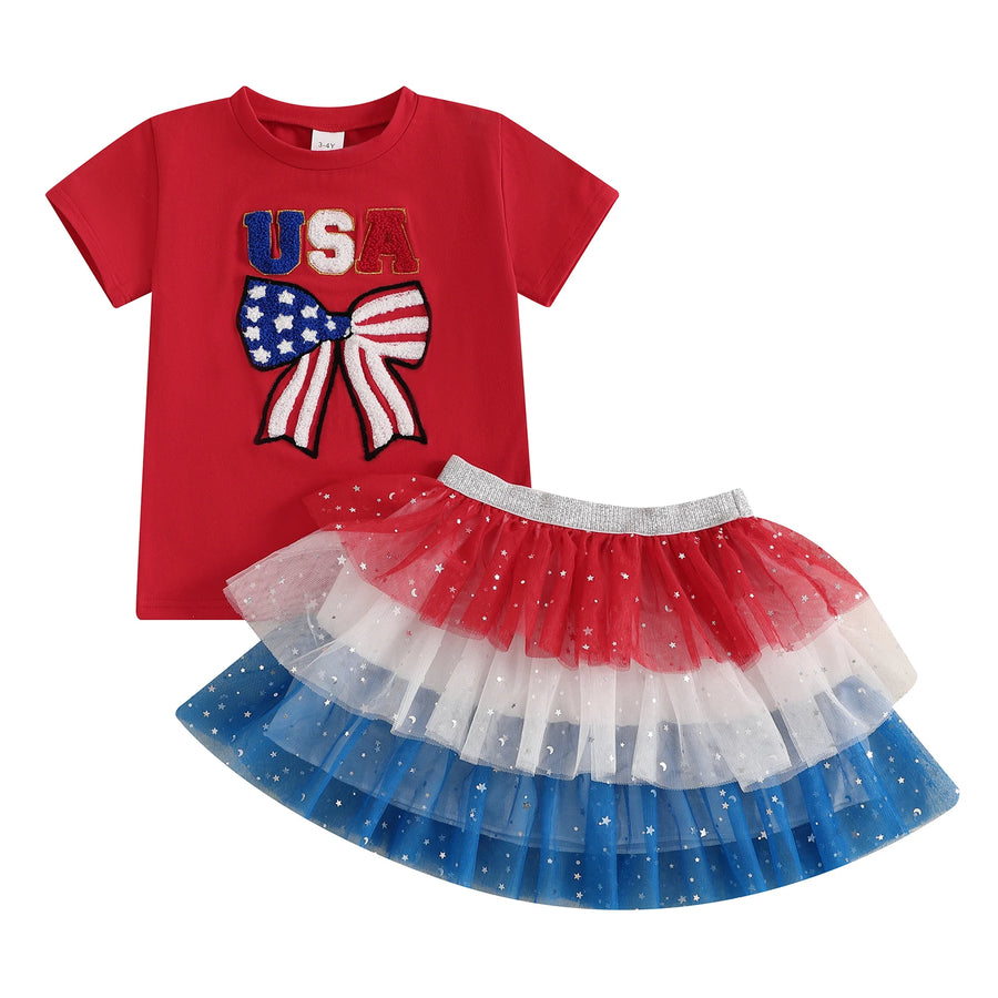 USA Layered Sparkling Skirt Outfit