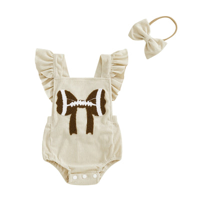 FOOTBALL Corduroy Ruffle Romper