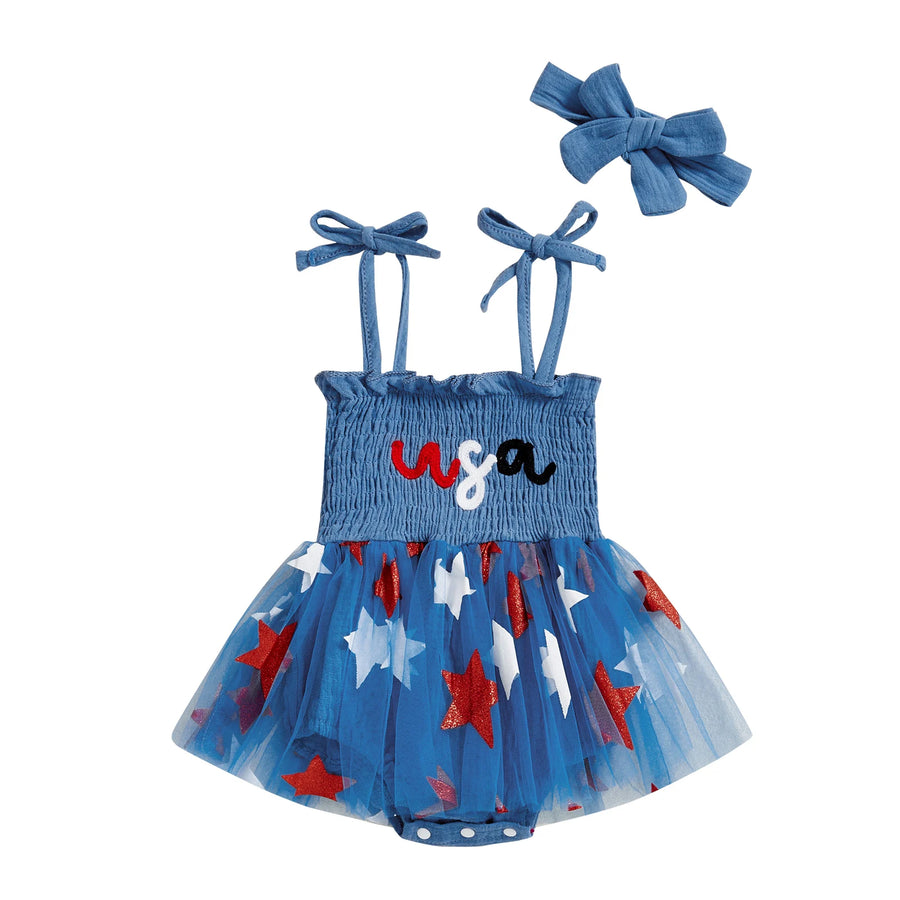 USA STARS Smocked Romper