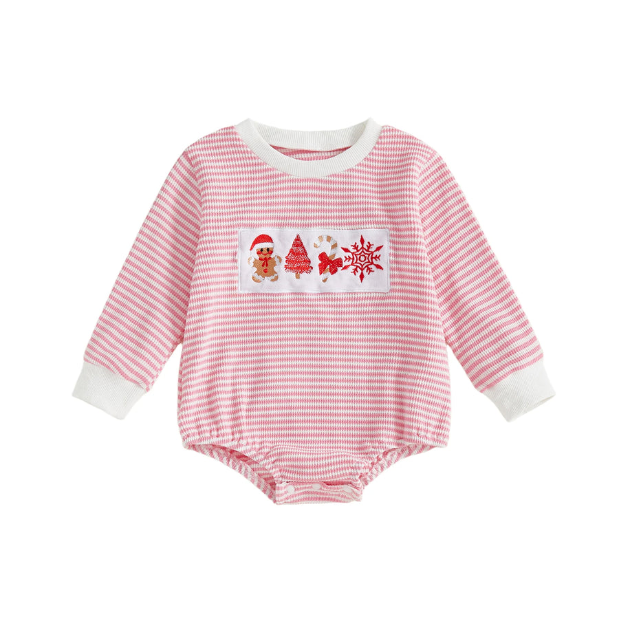 XMAS Striped Long-Sleeve Romper