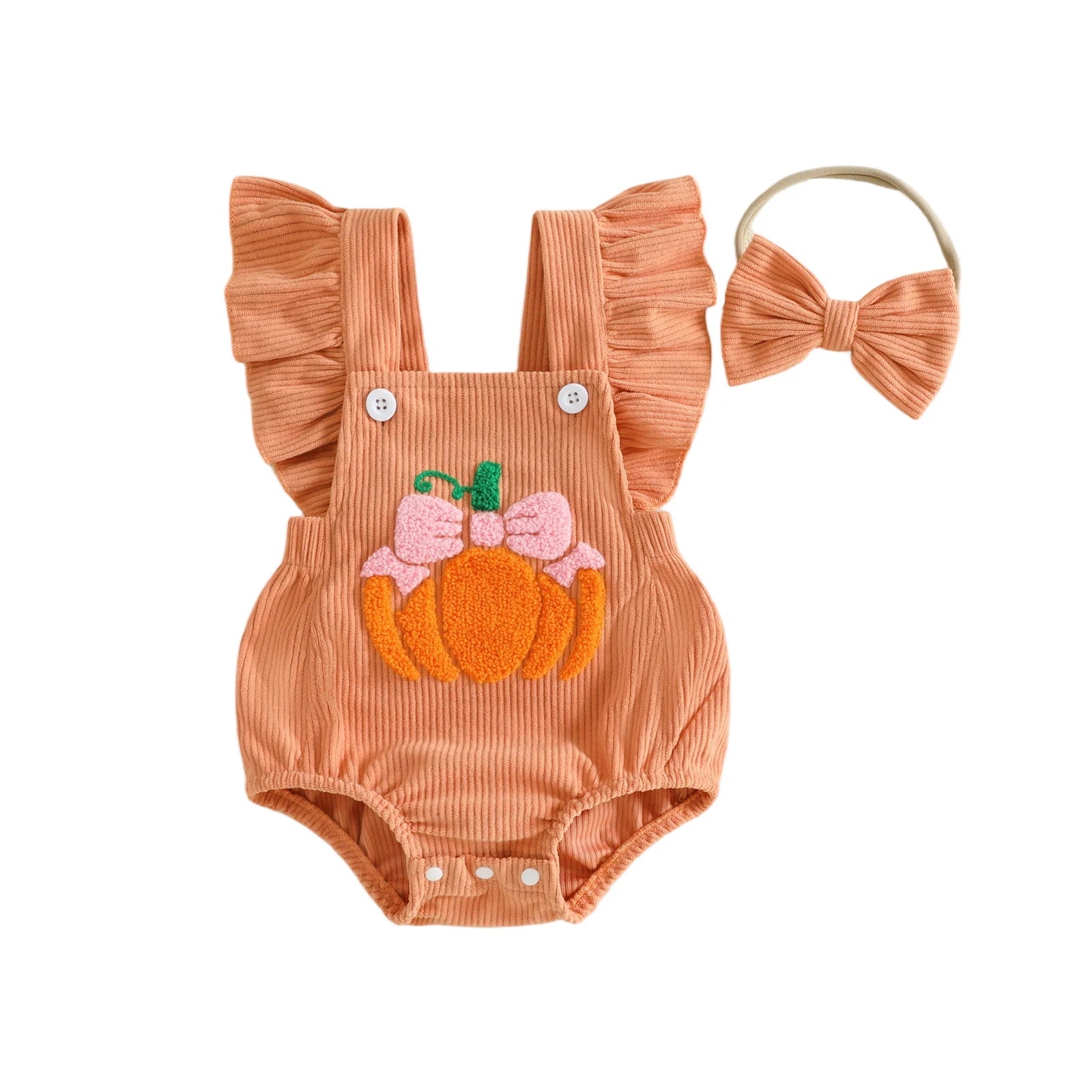 BOWTIE PUMPKIN Corduroy Ruffle Romper