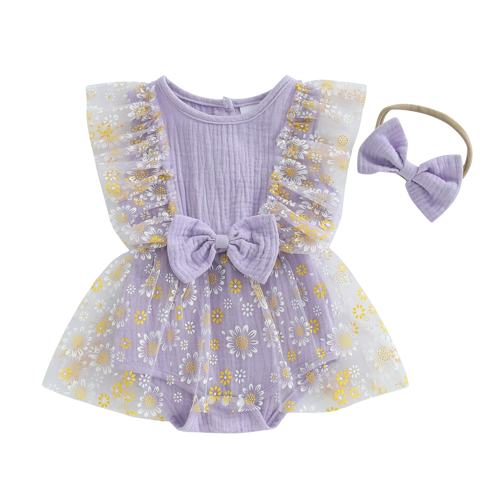 FLOWER Ruffle Tulle Romper Dress