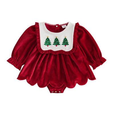 CHRISTMAS TREE Velvet Collar Romper Dress