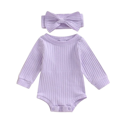 SADIE Long-Sleeve Ribbed Onesie with Headband