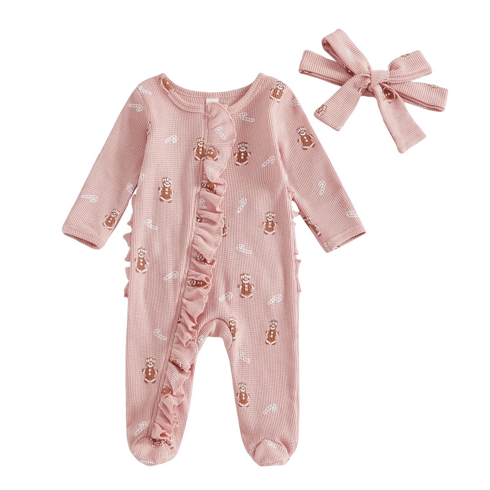 GINGERBREAD MAN Waffle Knit Ruffle Jumpsuit