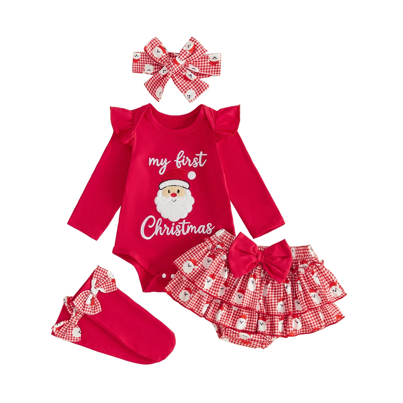 MY FIRST CHRISTMAS Checkered Layered Bloomers Outfit