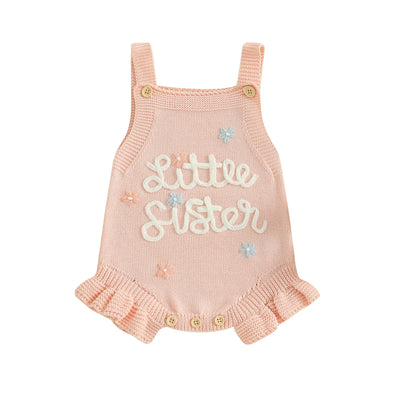 LITTLE SISTER Knitted Floral Romper