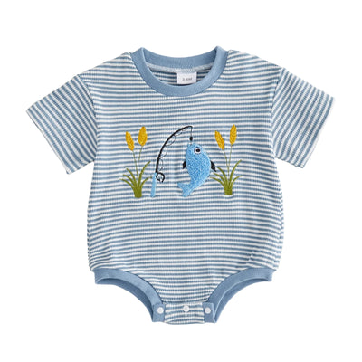 LET'S GO FISHING Striped Onesie