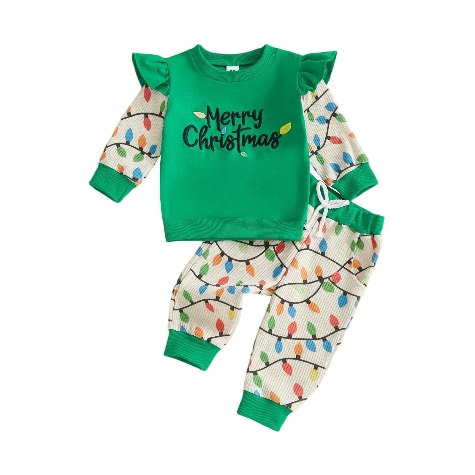 MERRY CHRISTMAS Lights Waffle Knit Outfit