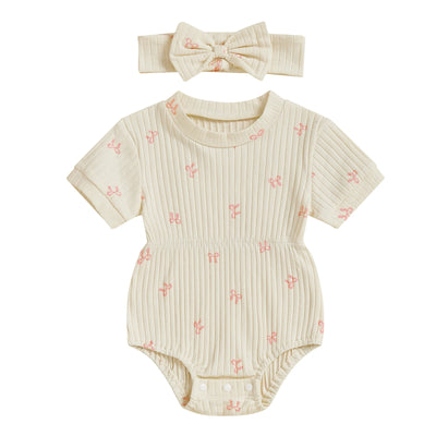 BOWTIES Ribbed Romper with Headband